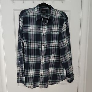 Banana Republic Men's Navy and White Plaid Shirt